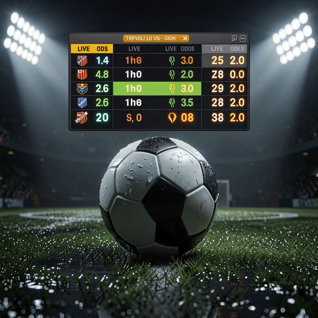 A8880 football betting page banner featuring a soccer ball on wet grass under dramatic stadium lights with glowing live odds graphics in a premium dark sports atmosphere